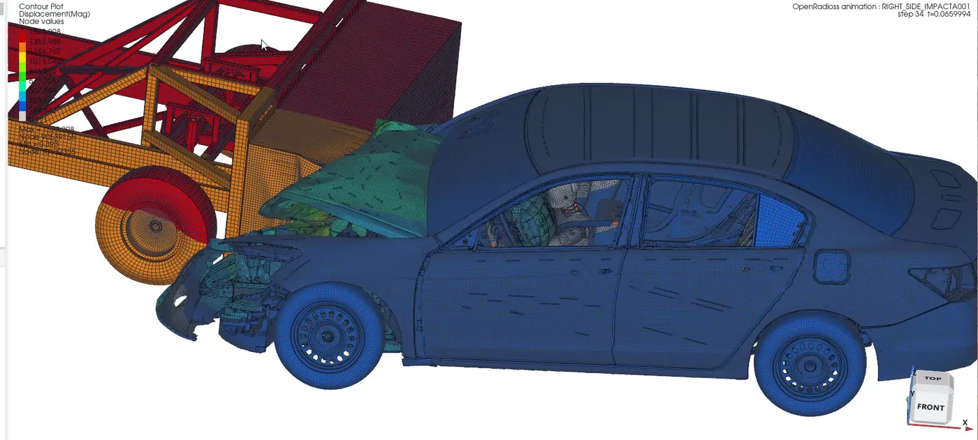 Displacement contour on a deformed vehicle and barrier